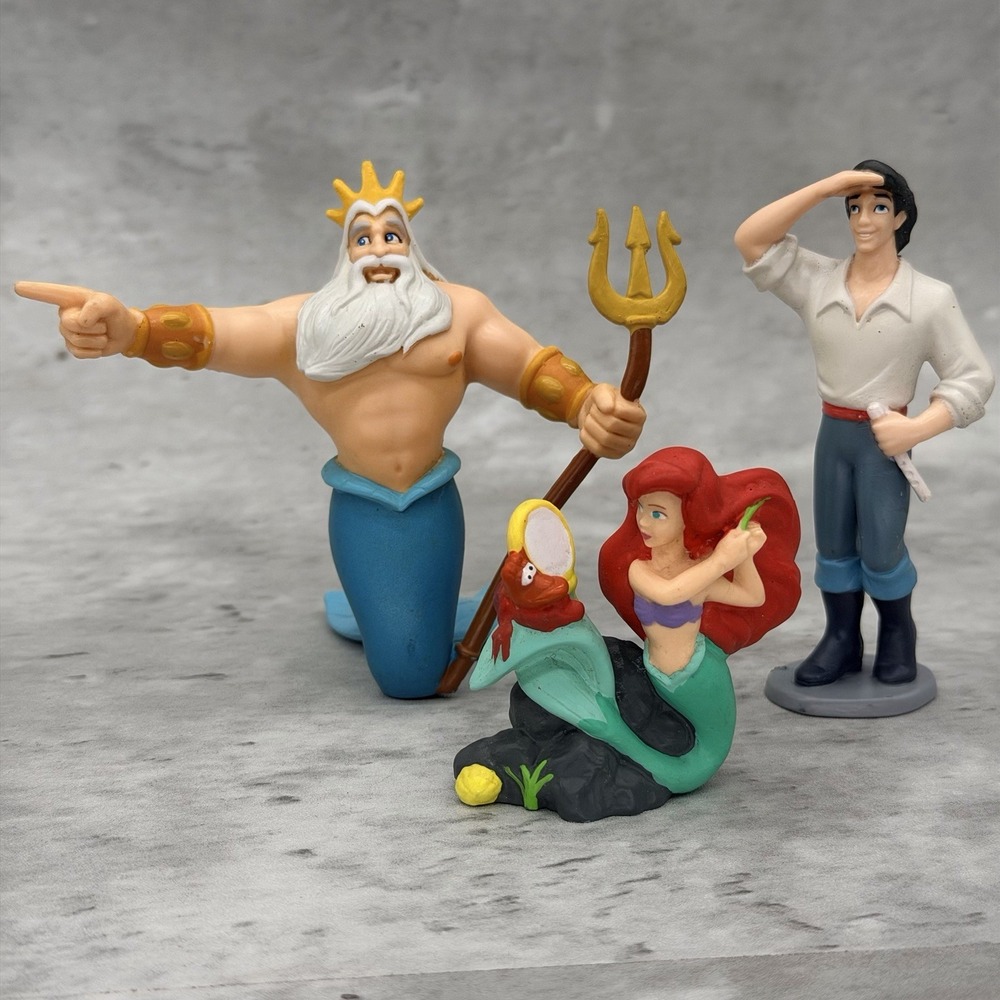 ARIEL & PRINCE ERIC & TRITON Figure Set LITTLE MERMAID Disney PVC TOY PLAYSET!